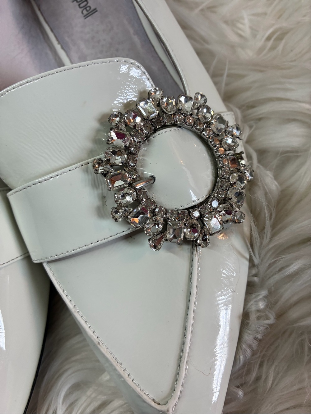 Jeffrey Campbell White Patent Pointed-Toe Flats with Crystal Buckles - Picture 2 of 10